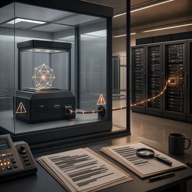 A security evaluation sandbox has an unintended network path leading to real server racks