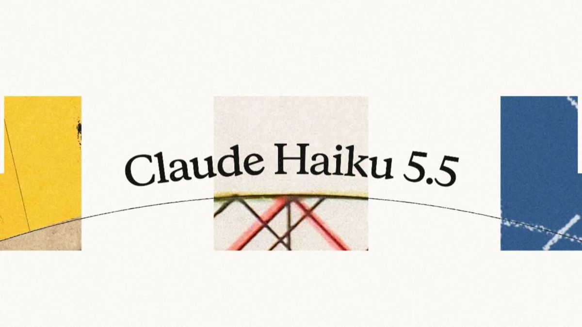 Claude Haiku 5.5 title across yellow, cream and blue panels joined by a curved line
