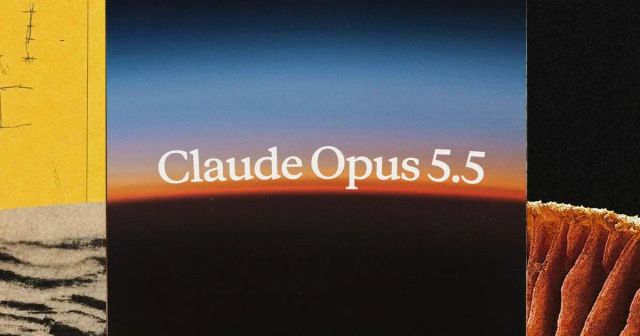 Anthropic's official title card for the Claude Opus 5.5 announcement, a sunset gradient over a horizon line