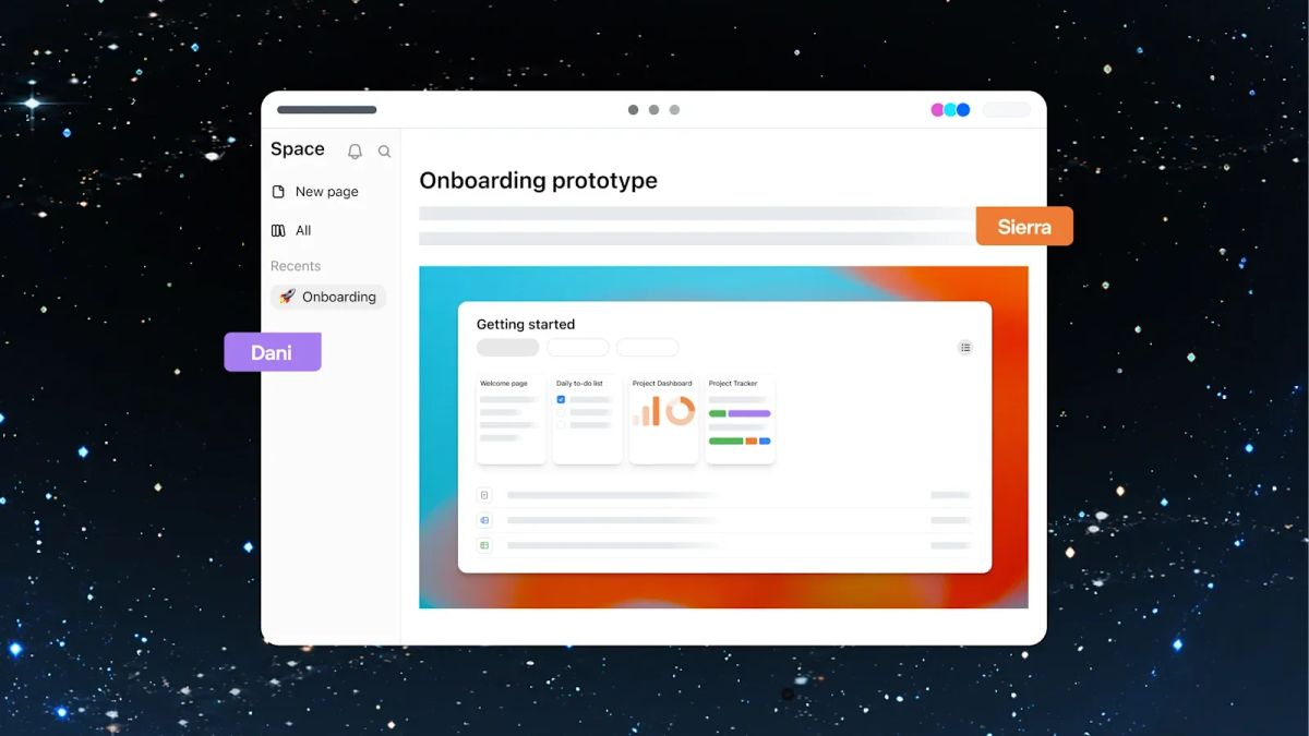 ChatGPT Space product graphic showing an onboarding prototype page with teammate cursors and a sidebar