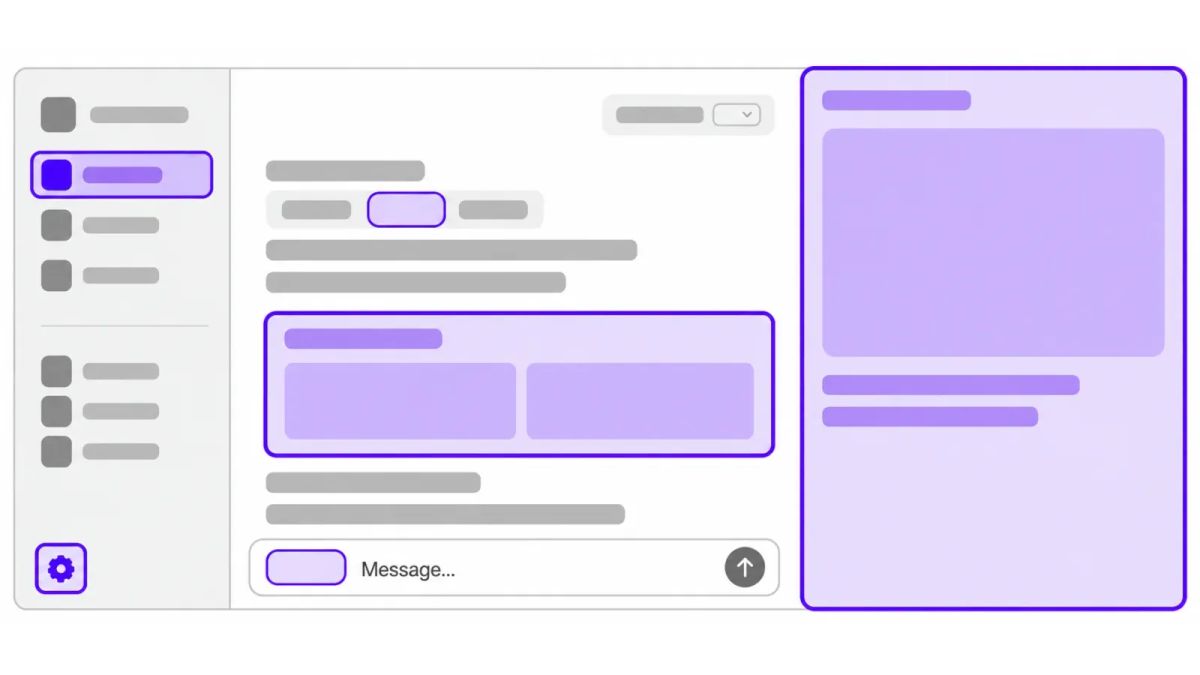 Diagram with purple outlines marking plug-in locations in ChatGPT's sidebar, conversation, message box and side panel