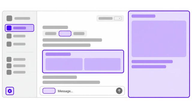 Diagram with purple outlines marking plug-in locations in ChatGPT's sidebar, conversation, message box and side panel