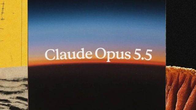 Anthropic's Claude Opus 5.5 launch artwork with the model name over a sunset