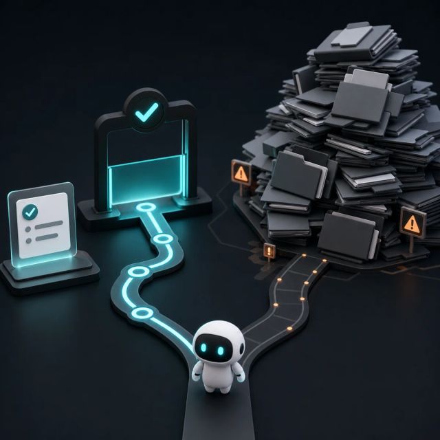 A coding agent chooses a short verified path instead of opening a large pile of unnecessary files