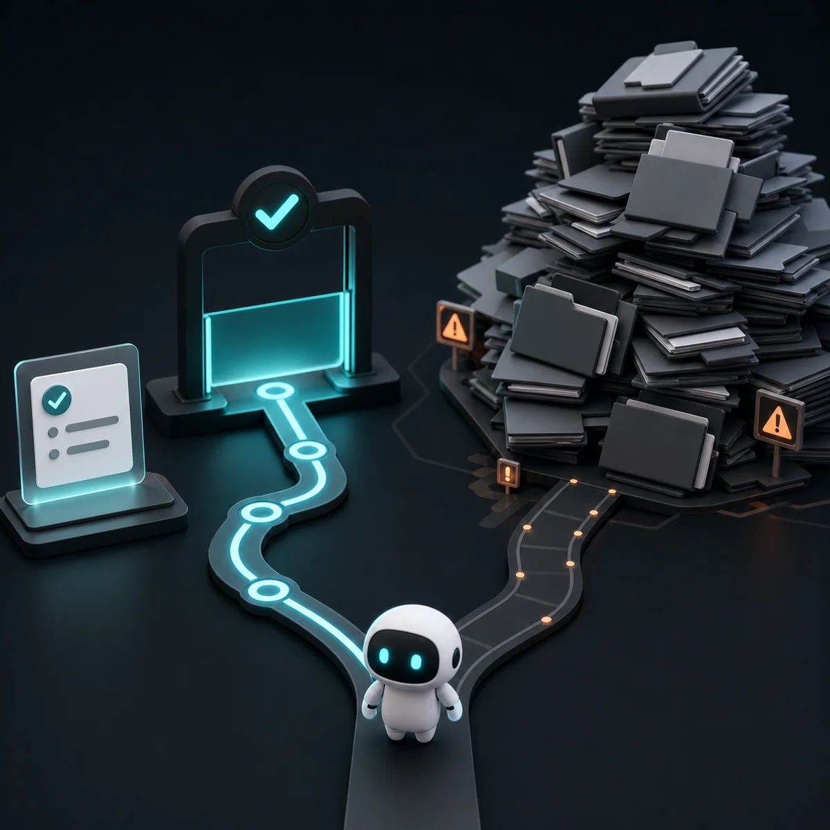 A coding agent chooses a short verified path instead of opening a large pile of unnecessary files