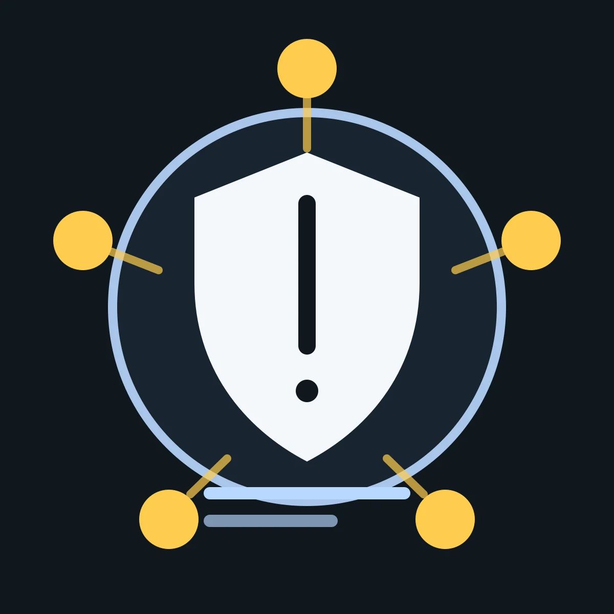 Five alert nodes surround a central cyber-risk shield with a compressed timeline