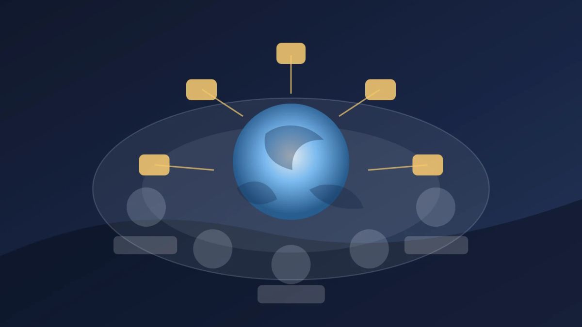 An abstract international summit table surrounding a shared AI infrastructure map and secure model-access tokens