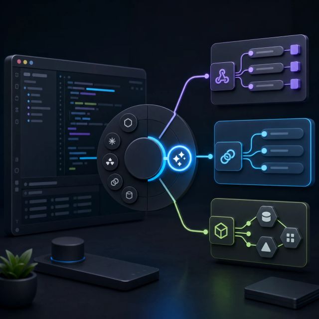 A JetBrains-style coding workspace lets a user choose between agent providers, hooks, and MCP tools