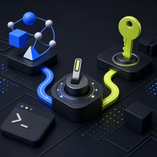 A Copilot routing panel sends developer tasks either to automatic model selection or to private model providers