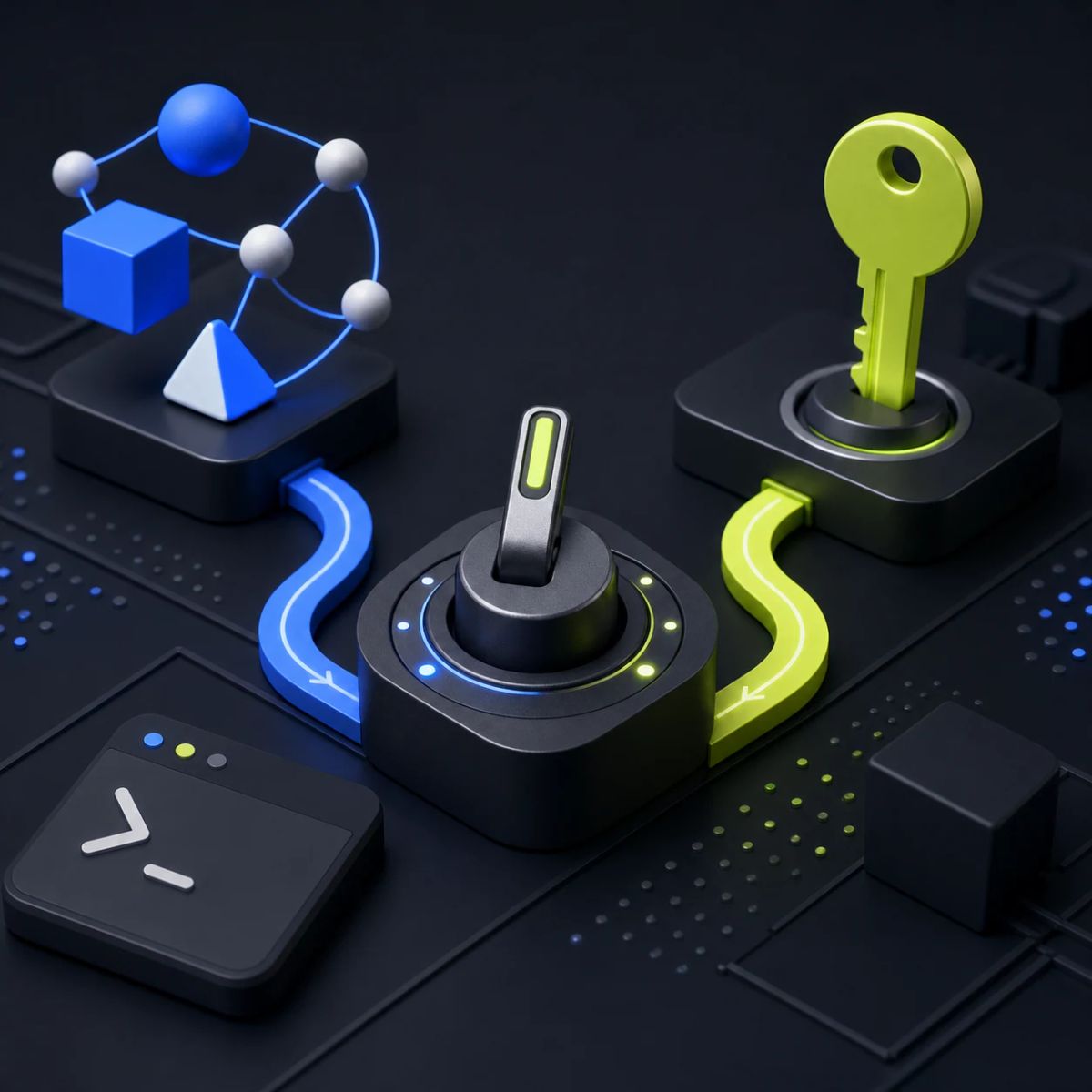 A Copilot routing panel sends developer tasks either to automatic model selection or to private model providers