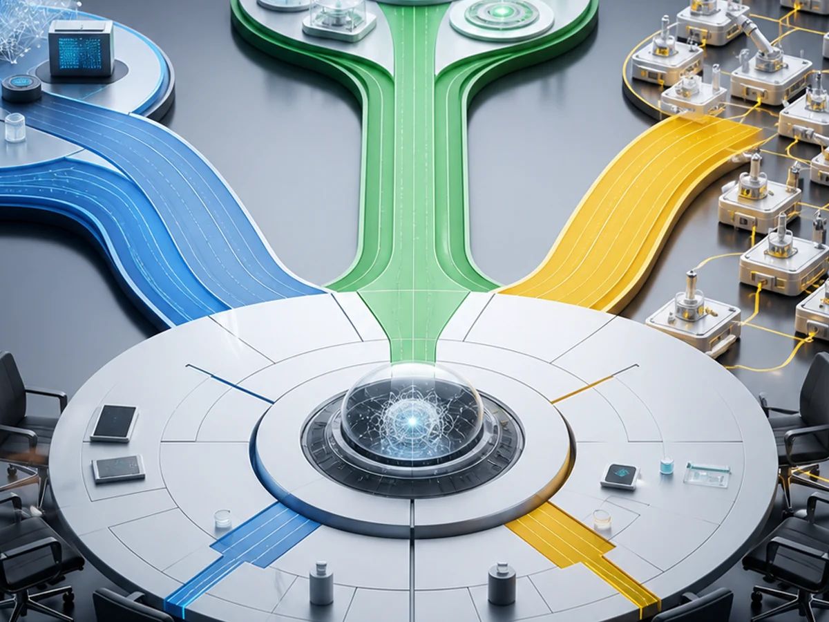 Research, Gemini product work, and automated discovery paths split from a central AI leadership table