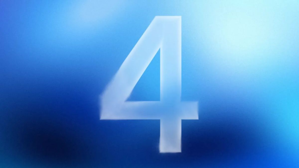A large translucent numeral four on a blue gradient background