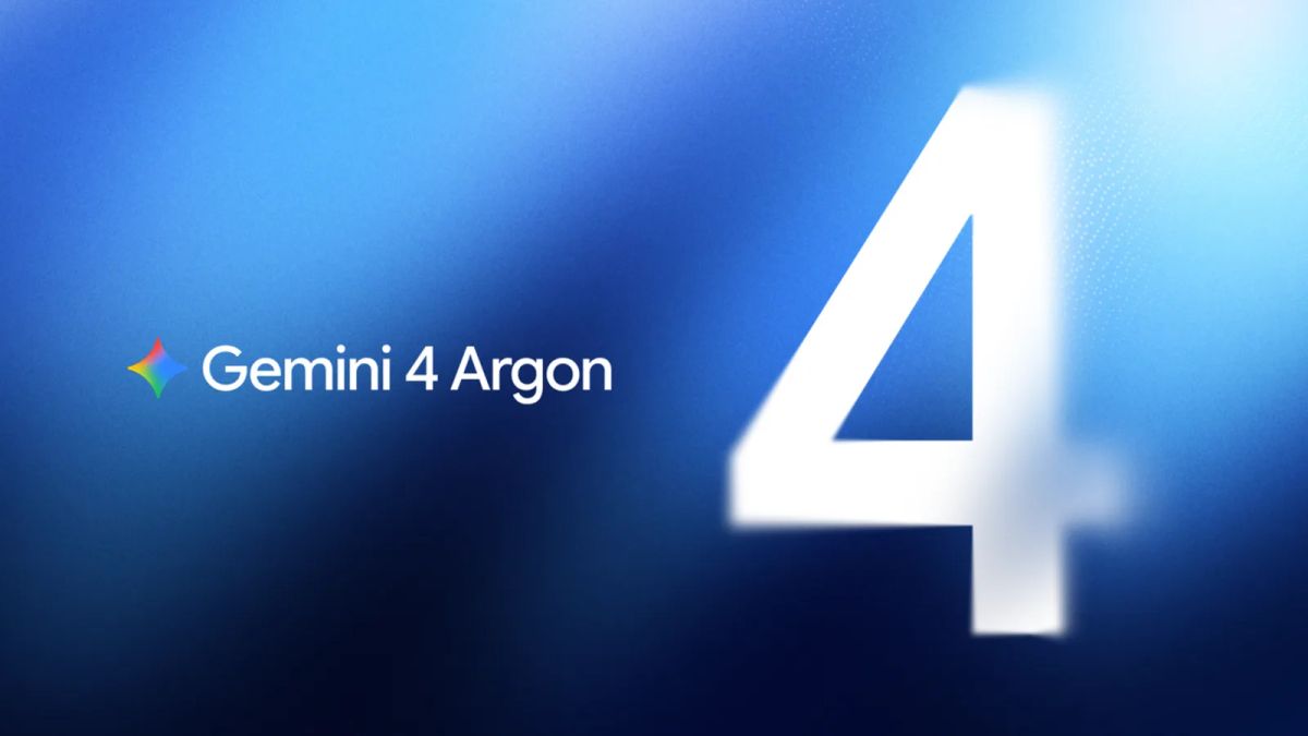 Gemini 4 Argon text and logo beside a large white numeral four on a blue background