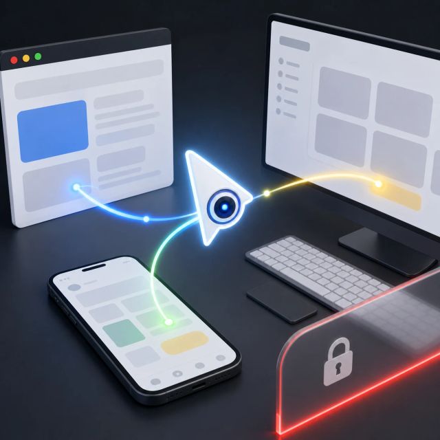 A Gemini-colored cursor moves through a browser window inside a guarded sandbox