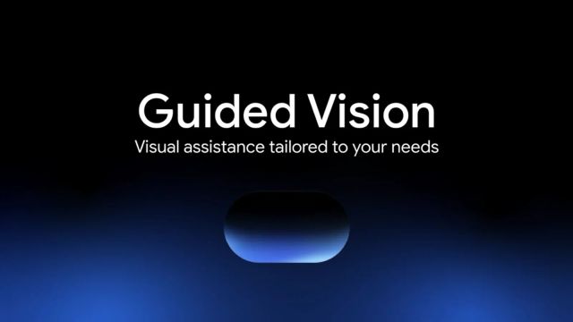 Guided Vision title above a blue glowing oval on a black and blue background