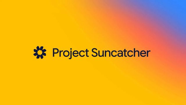 Project Suncatcher name and sun-shaped symbol on a yellow, orange and blue background