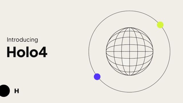 H Company's Holo4 launch graphic with a wireframe globe and two colored dots