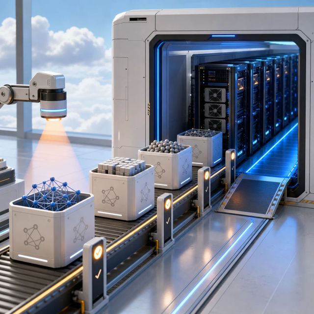Open model blocks move through a scanning lane into secure managed GPU racks