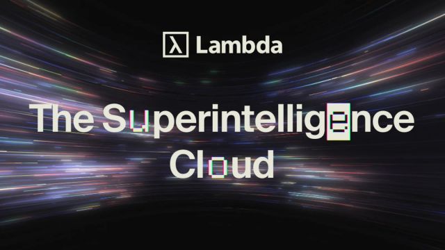 Lambda logo above the words The Superintelligence Cloud on a dark background with colored light streaks