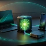 A compact local model core links a laptop, phone, and edge device inside a privacy boundary