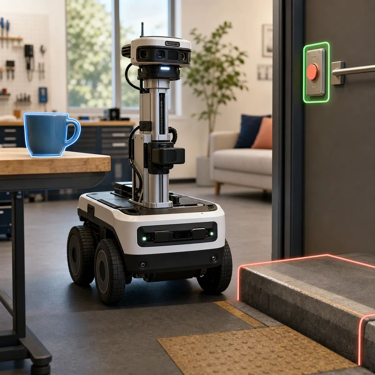 An assistive mobility sensor platform identifies household objects and a curb edge in a robotics lab