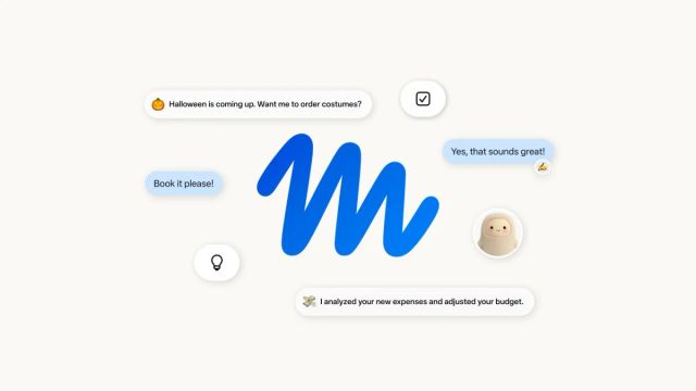 Muse's blue M logo surrounded by sample assistant messages and task icons