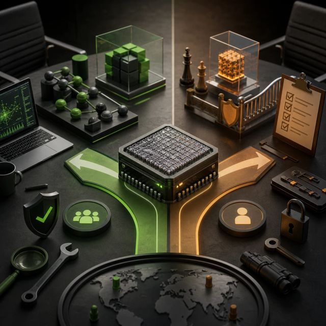 Open model weights and cybersecurity tools sit between two policy paths labeled access, testing, chips, and safeguards