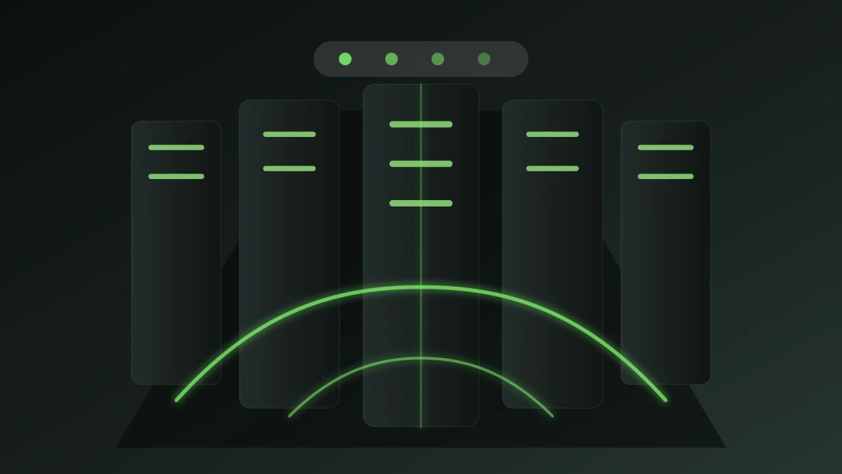 Rack-scale AI training systems connected by green workload paths in a data center aisle