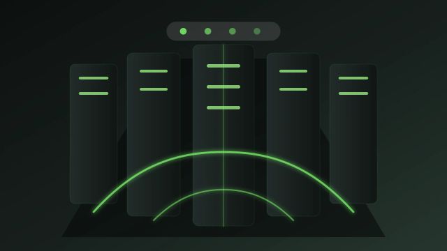 Rack-scale AI training systems connected by green workload paths in a data center aisle