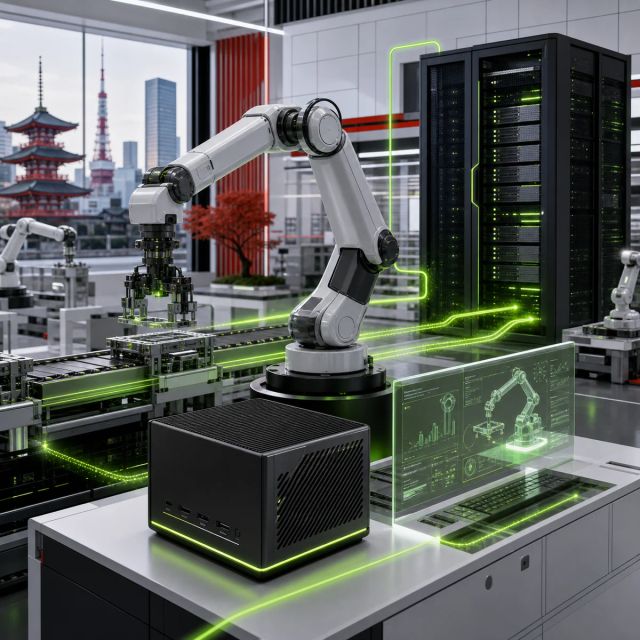 A Japan manufacturing floor connects robotics arms, compact AI PCs, and data-center compute into one NVIDIA stack
