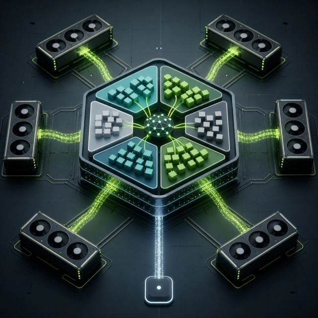 A mixture-of-experts model is split across GPUs while a single import path feeds the training pipeline