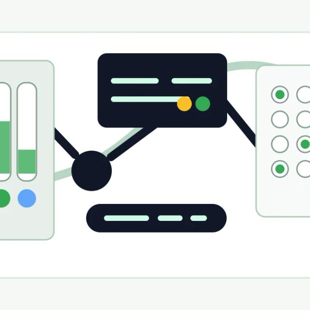 Lab vials, reaction plates, and an AI planning console connected by measured experiment paths