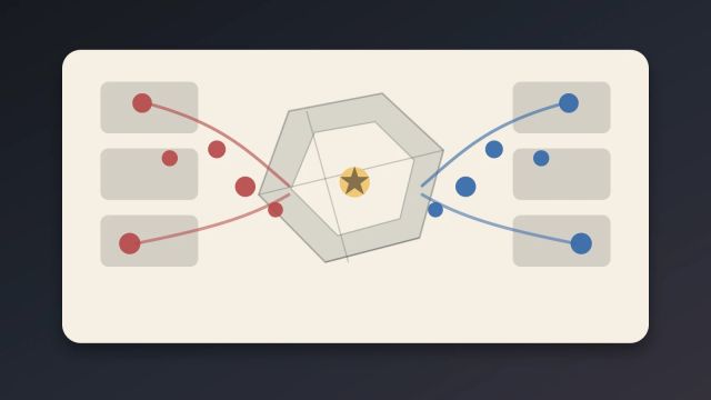 Two anonymous streams of campaign spending tokens converging on an abstract city district map