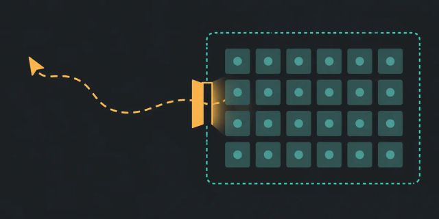 Graphic illustration of a software cursor crossing an access boundary into a data grid