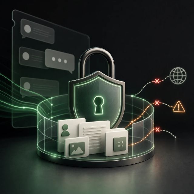 Generated editorial image of a lock shielding data cards from outbound network paths
