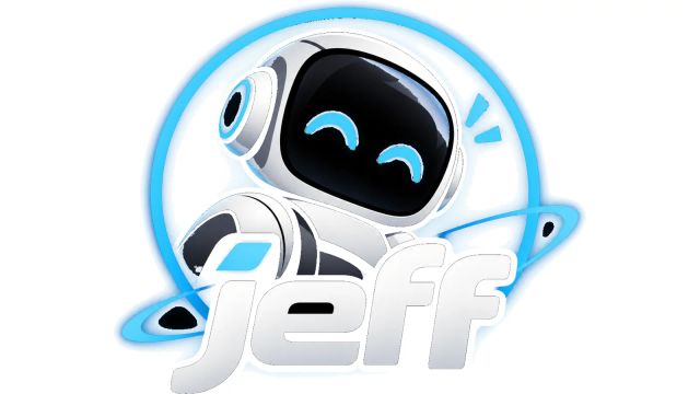 Jeff project logo with a smiling robot inside a blue ring above the name Jeff