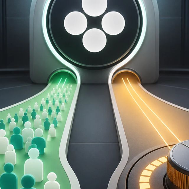 A model access control room shows one path widening for free users and another path adding a reasoning dial