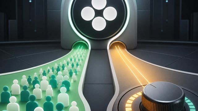 A model access control room shows one path widening for free users and another path adding a reasoning dial
