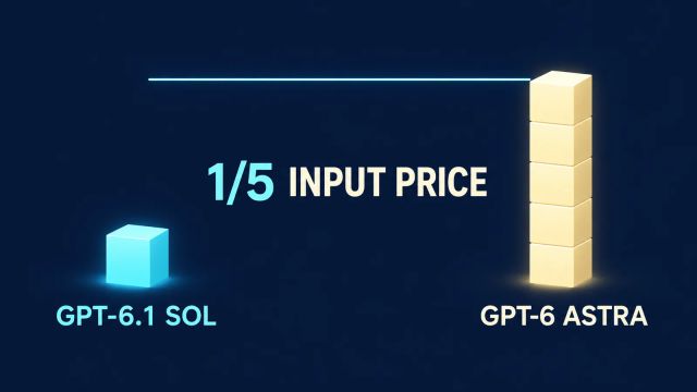 Illustration comparing one price unit for GPT-6.1 Sol with five for GPT-6 Astra