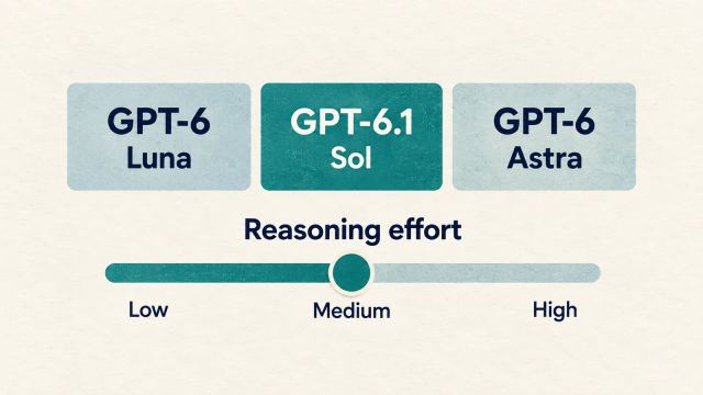 Graphic illustration of GPT-6 model labels above a reasoning effort slider