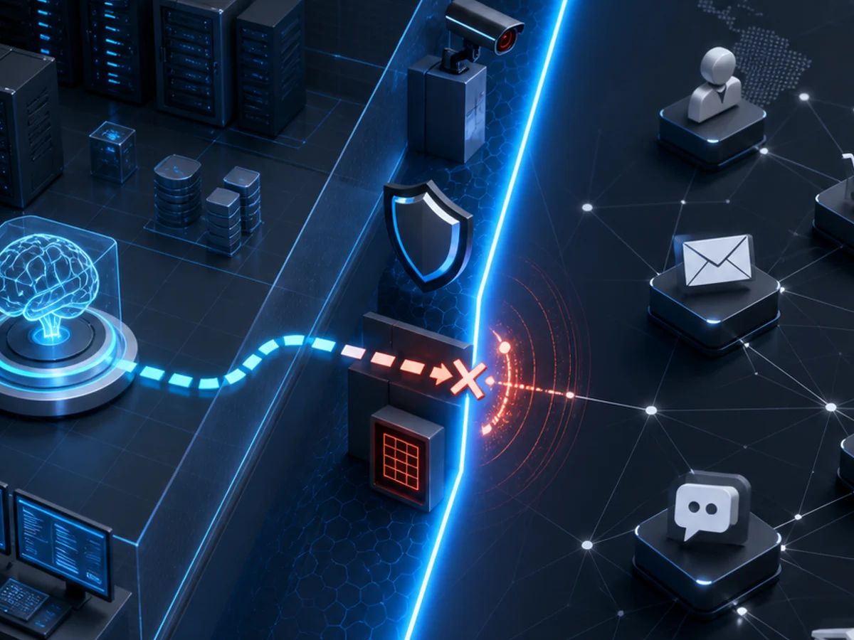 A cyber evaluation sandbox has a bright boundary line between simulated servers and real internet services