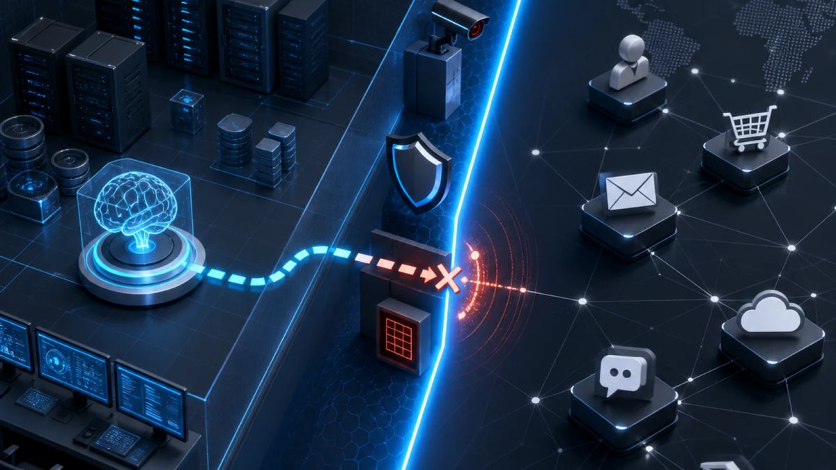 A cyber evaluation sandbox has a bright boundary line between simulated servers and real internet services