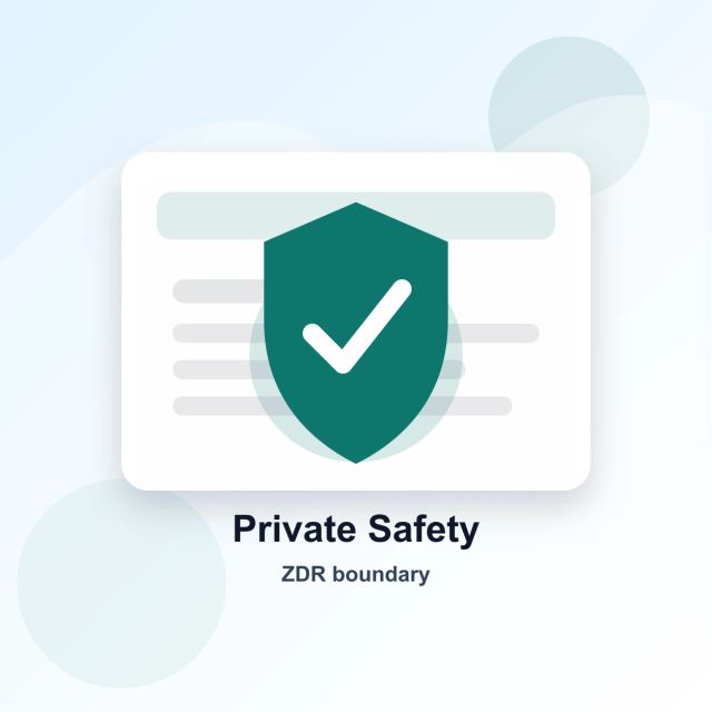 A transparent security vault protects customer data while narrow safety signals leave through a shielded channel