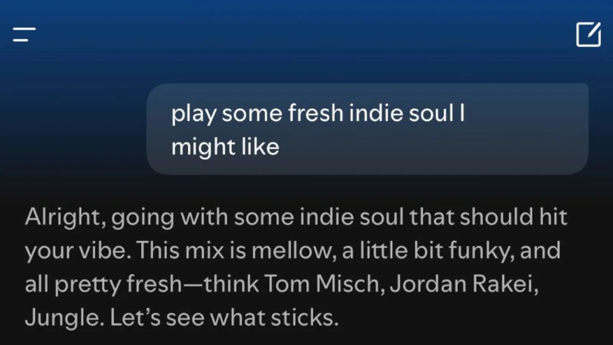 Spotify agent screen from the research paper showing a music request and the agent's reply