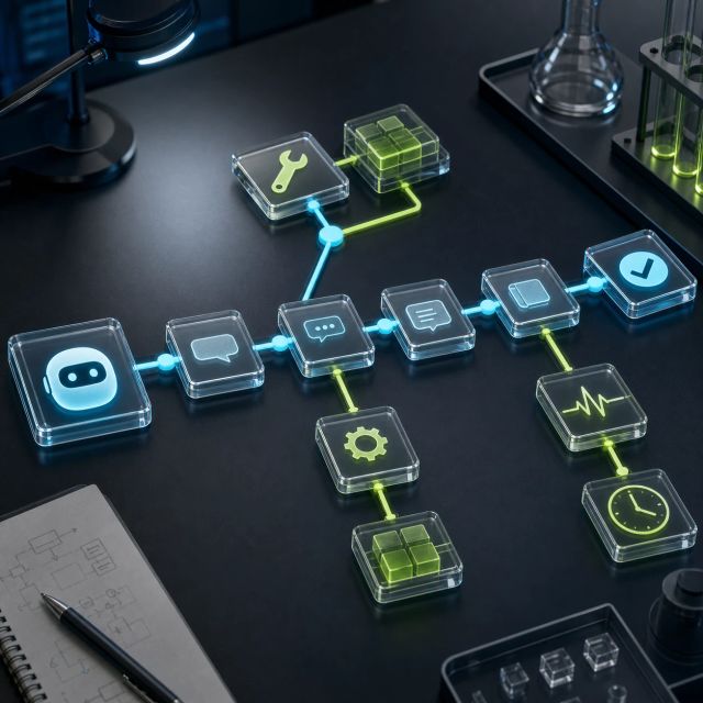 A coding-agent session timeline branches into tool calls, cache blocks, and latency markers