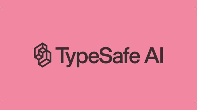 TypeSafe AI name and geometric logo in dark lettering on a pink background