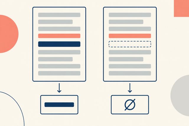 Illustration of two matching web pages, with a field filled on one and absent on the other, leading to a value and a null result