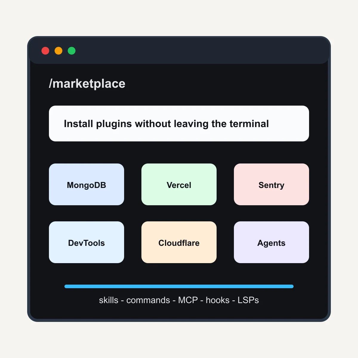 Editorial illustration of Grok Build installing plugins for deployments, debugging, browser control, and cloud workflows